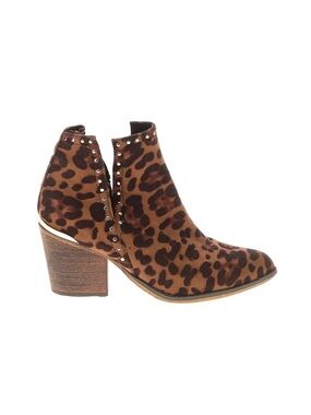 ShuShop Leopard Print Studded Ankle Booties - Brown/Black